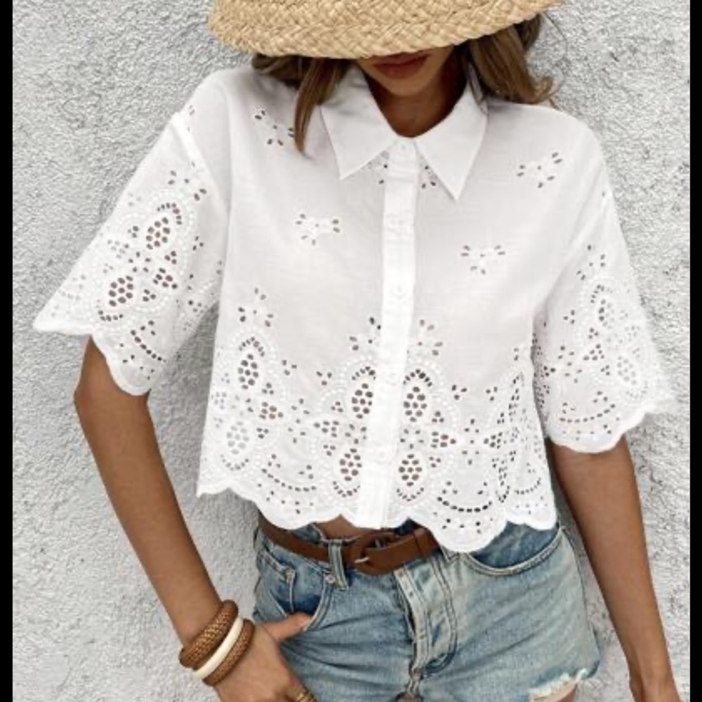HM White Eyelet Lace blouse